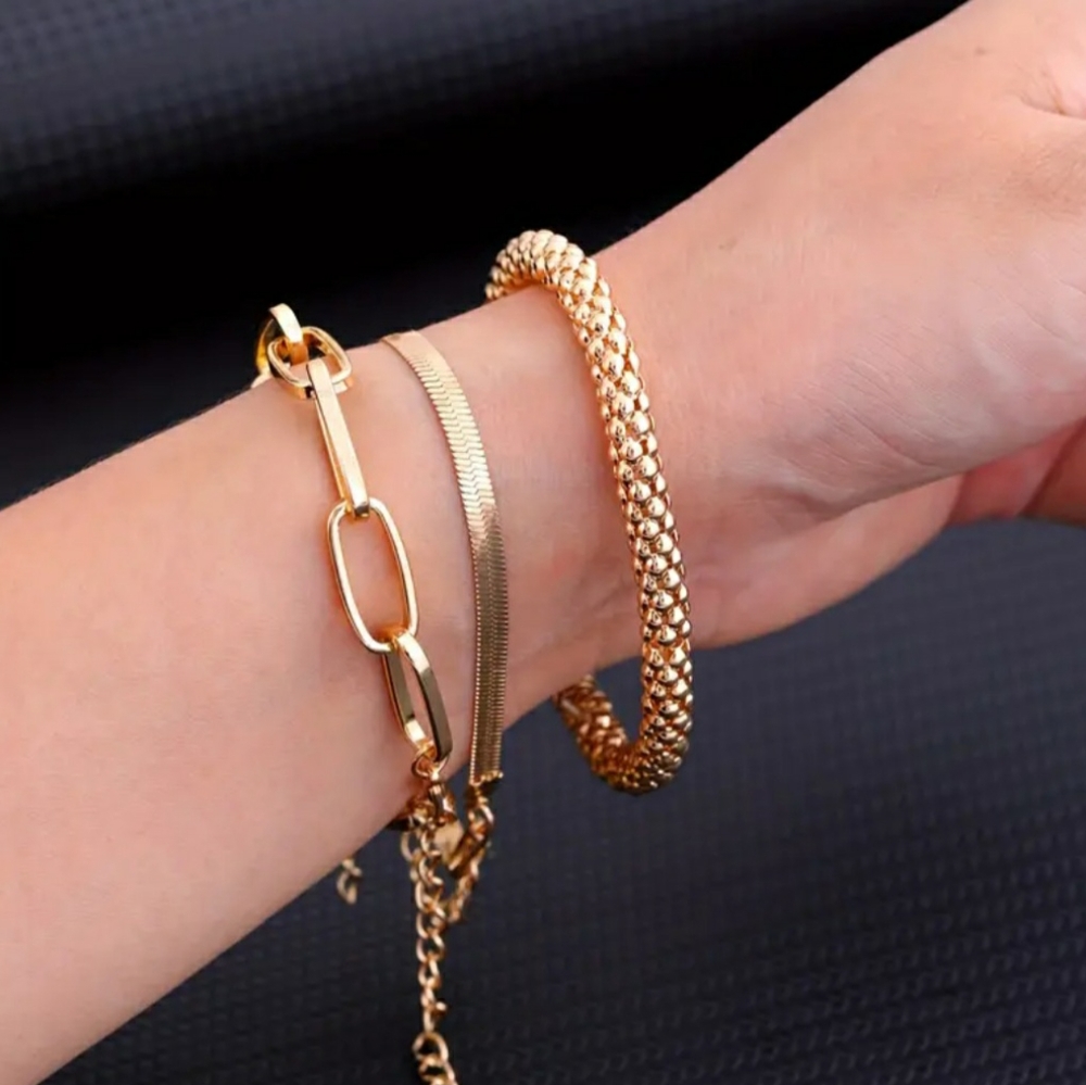 NEW Gold 3-Pc Women's Gold Bracelet Set